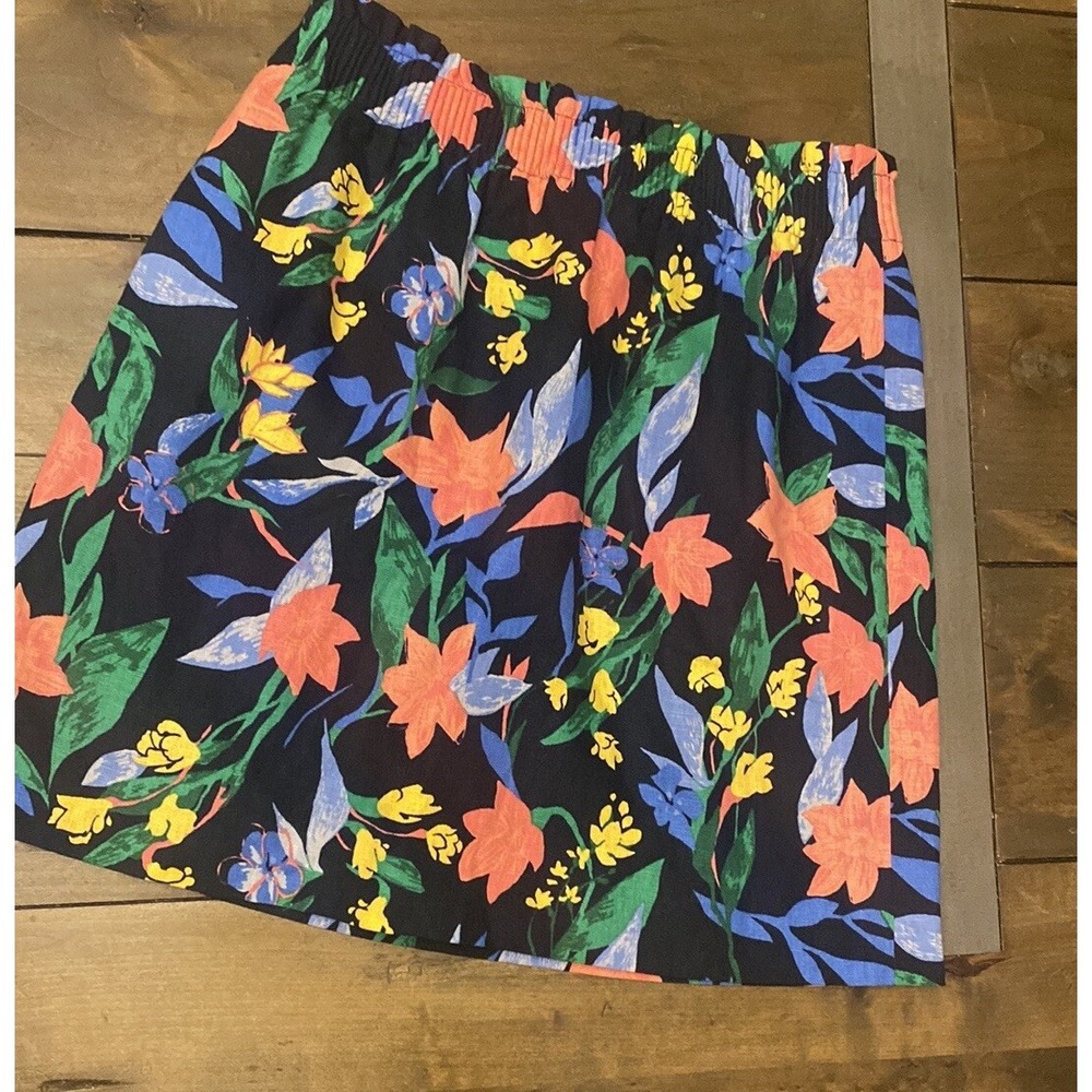 J.Crew Floral Pull-On Mini Skirt Womens Size 4 Black Tropical Linen Blend Resort